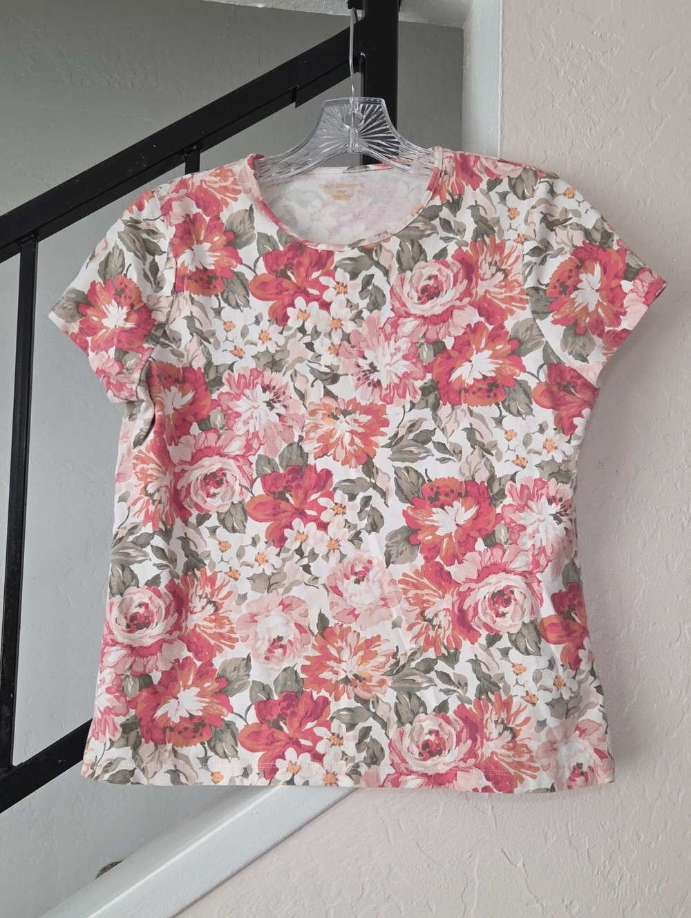 Floral Short-Sleeve Crewneck Top - Pink Floral